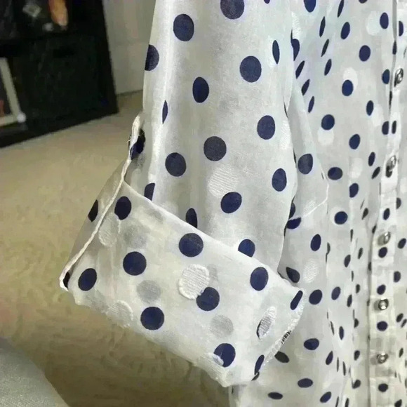KAREN SCOTT petite POLKA DOT button down SHIRT TOP - Picture 4 of 9